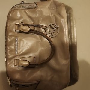 Gray Michael Kors leather satchel bag.